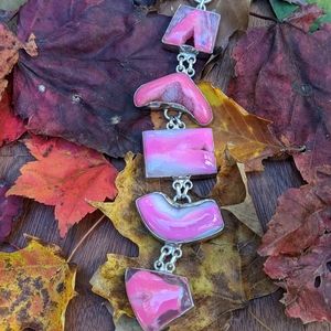 Pink Druzy and silver bracelet